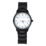Horizontal Stripes - White and Pastel Blue Stainless Steel Round Watch