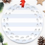 Horizontal Stripes - White and Pastel Blue Ornament (Round Filigree)