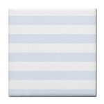 Horizontal Stripes - White and Pastel Blue Tile Coaster