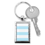 Horizontal Stripes - White and Light Blue Key Chain (Rectangle)