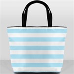 Horizontal Stripes - White and Light Blue Bucket Bag