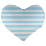 Horizontal Stripes - White and Light Blue Large 19  Premium Flano Heart Shape Cushion
