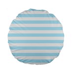 Horizontal Stripes - White and Light Blue Standard 15  Premium Round Cushion