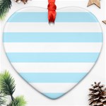Horizontal Stripes - White and Light Blue Heart Ornament (Two Sides)