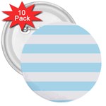 Horizontal Stripes - White and Light Blue 3  Button (10 pack)