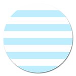 Horizontal Stripes - White and Light Blue Magnet 5  (Round)