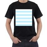 Horizontal Stripes - White and Light Blue Men s T-Shirt (Black)