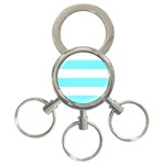 Horizontal Stripes - White and Electric Blue 3-Ring Key Chain