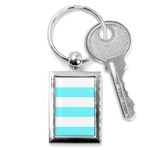 Horizontal Stripes - White and Electric Blue Key Chain (Rectangle)