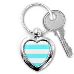 Horizontal Stripes - White and Electric Blue Key Chain (Heart)