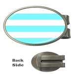 Horizontal Stripes - White and Electric Blue Money Clip (Oval)