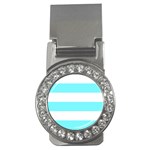 Horizontal Stripes - White and Electric Blue Money Clip (CZ)