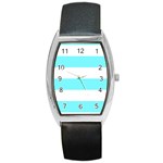 Horizontal Stripes - White and Electric Blue Barrel Style Metal Watch