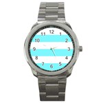 Horizontal Stripes - White and Electric Blue Sport Metal Watch