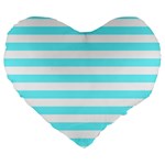 Horizontal Stripes - White and Electric Blue Large 19  Premium Flano Heart Shape Cushion