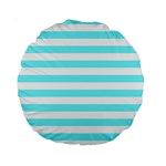 Horizontal Stripes - White and Electric Blue Standard 15  Premium Round Cushion