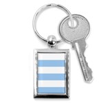 Horizontal Stripes - White and Baby Blue Key Chain (Rectangle)