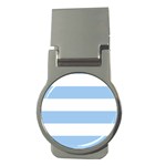 Horizontal Stripes - White and Baby Blue Money Clip (Round)