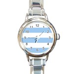 Horizontal Stripes - White and Baby Blue Round Italian Charm Watch