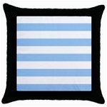 Horizontal Stripes - White and Baby Blue Throw Pillow Case (Black)