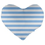 Horizontal Stripes - White and Baby Blue Large 19  Premium Flano Heart Shape Cushion