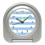 Horizontal Stripes - White and Baby Blue Desk Alarm Clock