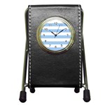 Horizontal Stripes - White and Baby Blue Pen Holder Desk Clock