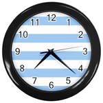 Horizontal Stripes - White and Baby Blue Wall Clock (Black)