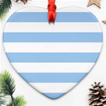 Horizontal Stripes - White and Baby Blue Heart Ornament (Two Sides)