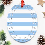 Horizontal Stripes - White and Baby Blue Ornament (Bell) Ornament (Oval Filigree)