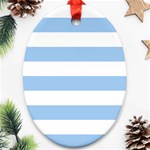 Horizontal Stripes - White and Baby Blue Oval Ornament (Two Sides)