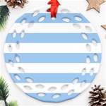 Horizontal Stripes - White and Baby Blue Round Filigree Ornament (Two Sides)