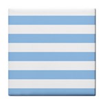 Horizontal Stripes - White and Baby Blue Tile Coaster
