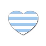 Horizontal Stripes - White and Baby Blue Rubber Coaster (Heart)