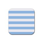 Horizontal Stripes - White and Baby Blue Rubber Coaster (Square)