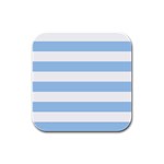 Horizontal Stripes - White and Baby Blue Rubber Square Coaster (4 pack)