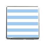 Horizontal Stripes - White and Baby Blue Memory Card Reader (Square)