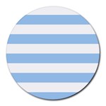 Horizontal Stripes - White and Baby Blue Round Mousepad