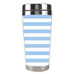 Horizontal Stripes - White and Baby Blue Stainless Steel Travel Tumbler