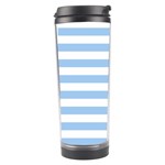 Horizontal Stripes - White and Baby Blue Travel Tumbler