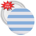 Horizontal Stripes - White and Baby Blue 3  Button (100 pack)
