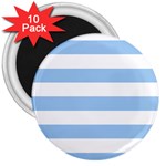 Horizontal Stripes - White and Baby Blue 3  Magnet (10 pack)