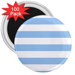 Horizontal Stripes - White and Baby Blue 3  Magnet (100 pack)