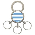 Horizontal Stripes - White and Iceberg Blue 3-Ring Key Chain