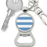 Horizontal Stripes - White and Iceberg Blue Bottle Opener Key Chain