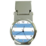 Horizontal Stripes - White and Iceberg Blue Money Clip Watch