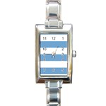 Horizontal Stripes - White and Iceberg Blue Rectangle Italian Charm Watch