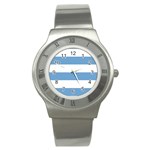 Horizontal Stripes - White and Iceberg Blue Stainless Steel Watch