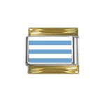 Horizontal Stripes - White and Iceberg Blue Gold Trim Italian Charm (9mm)