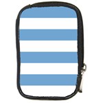 Horizontal Stripes - White and Iceberg Blue Compact Camera Leather Case